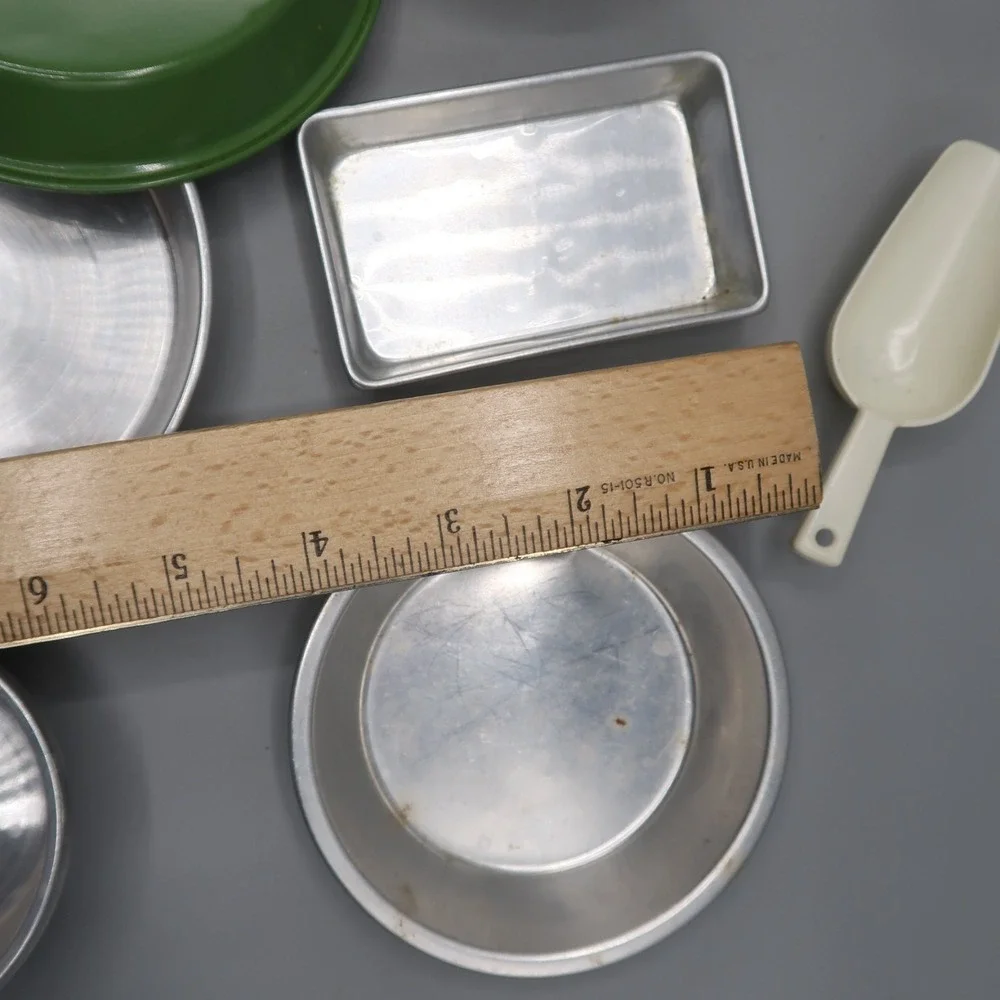 Vintage Aluminum Metal Child's Kitchen Play Set Pots &  Pans & Bakeware